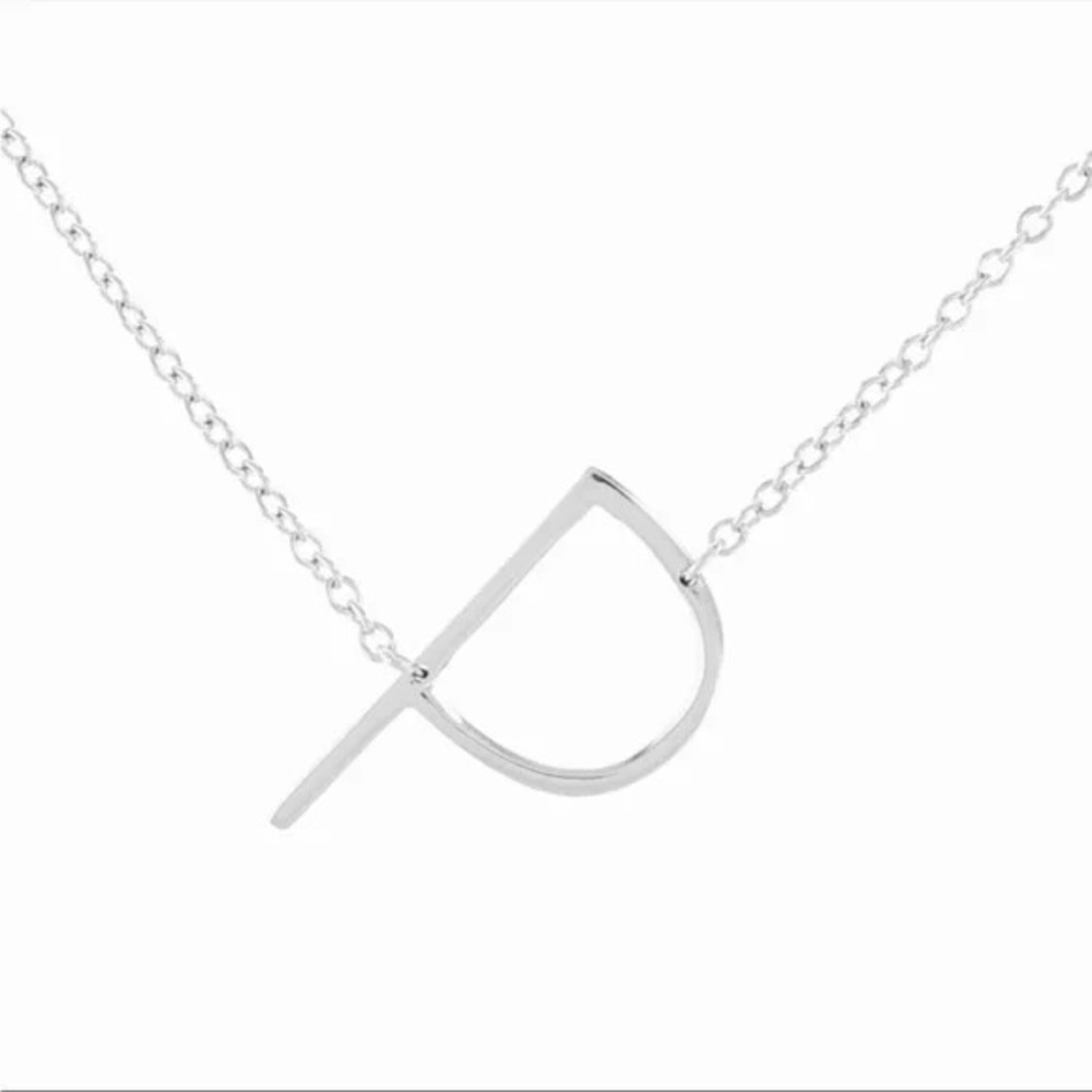Large Silver Thin Initial P Letter Necklace Charm Link - 18” chain